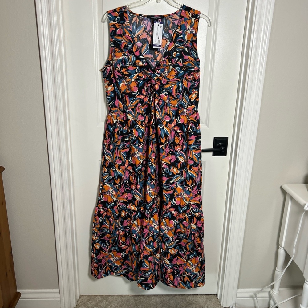 French Connection Women’s XXL Twist Front Floral Sleeveless Tiered Maxi Dress